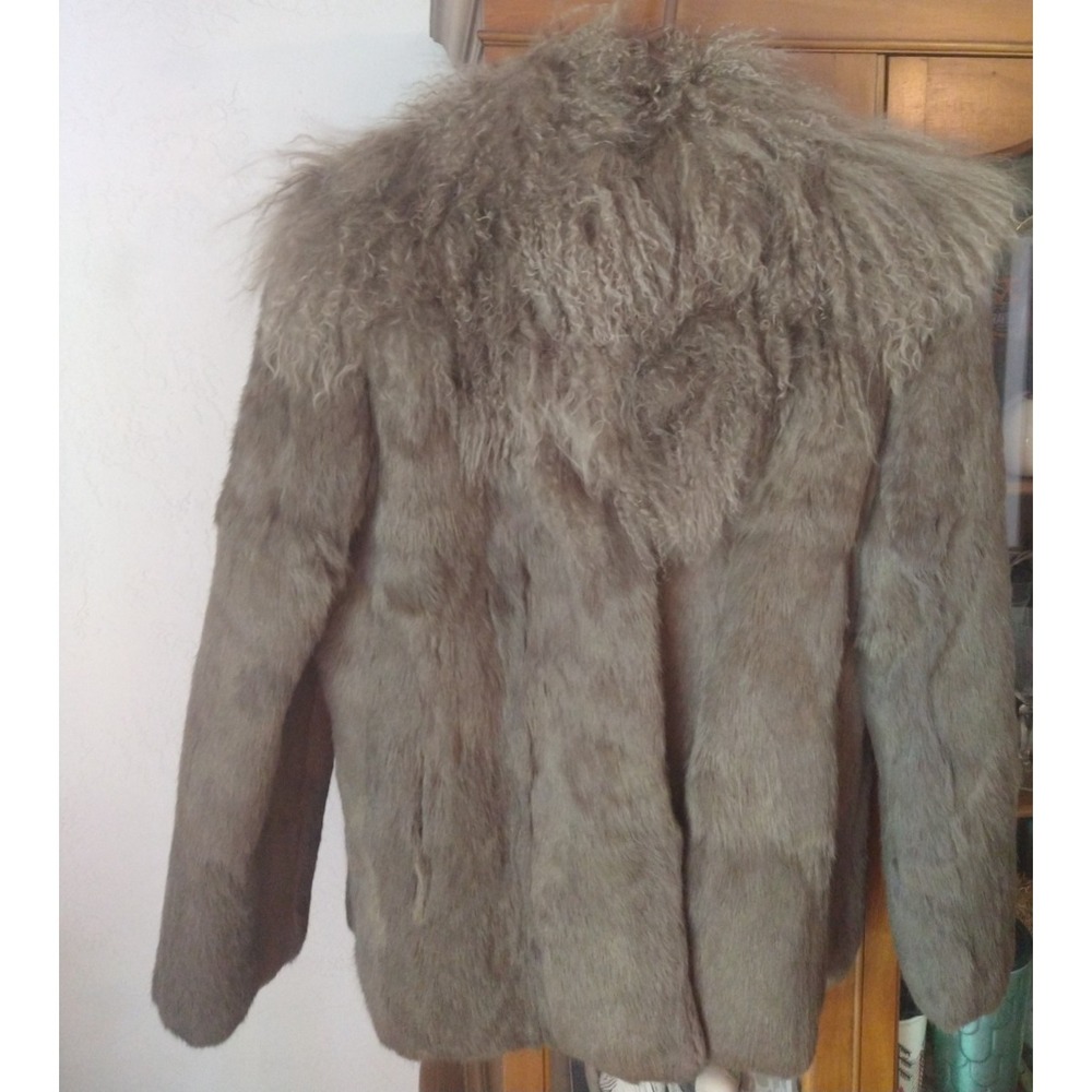 RARE Niki VTG Womens 80's Rabbit Fur Coat Tibetan Mongolian Lamb Collar Sz L